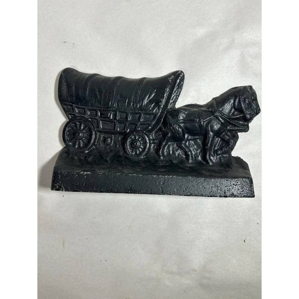 Vintage Cast Metal Horse Wagon Stagecoach Door Stop Bookend 6' x 4